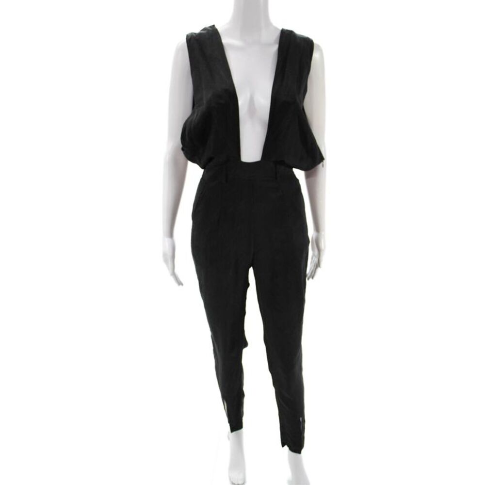 Maurie & Eve Women Silk V Neck Sleeveless Jumpsuit Black Size XS